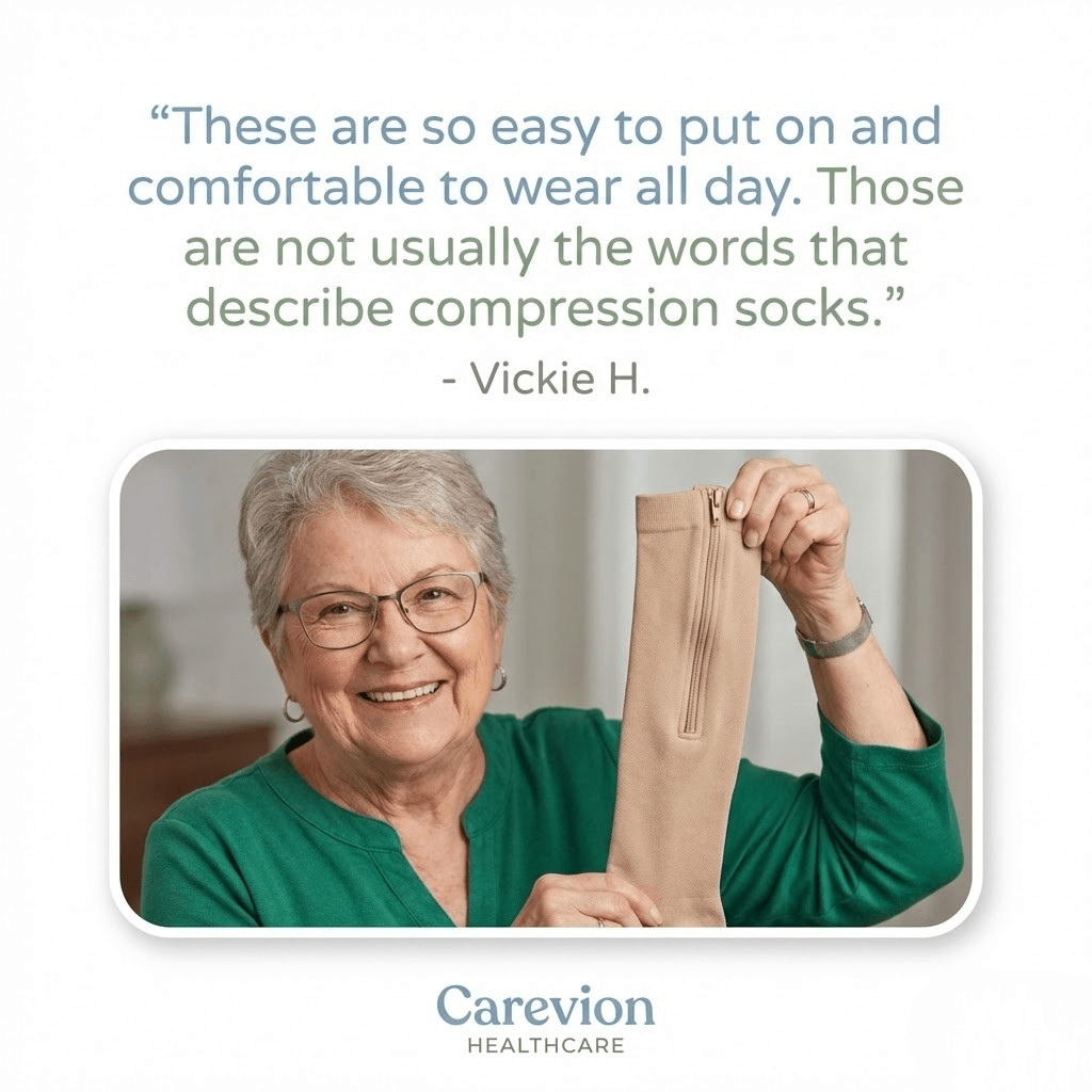Carevion Zipper Compression Socks - Easy - On Support for Seniors & Mobility - Carevion
