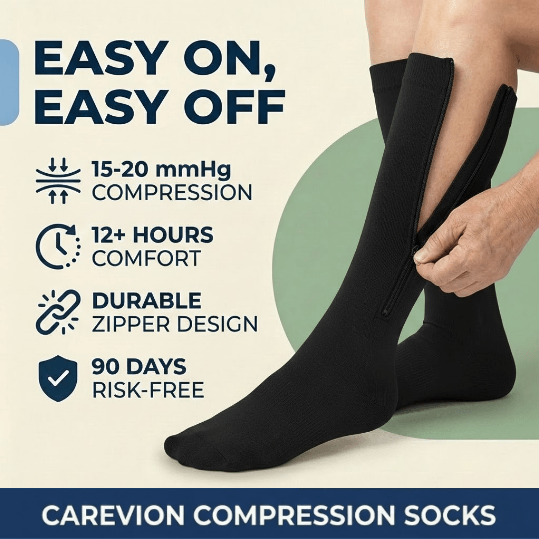 Carevion Zipper Compression Socks - Easy - On Support for Seniors & Mobility - Carevion