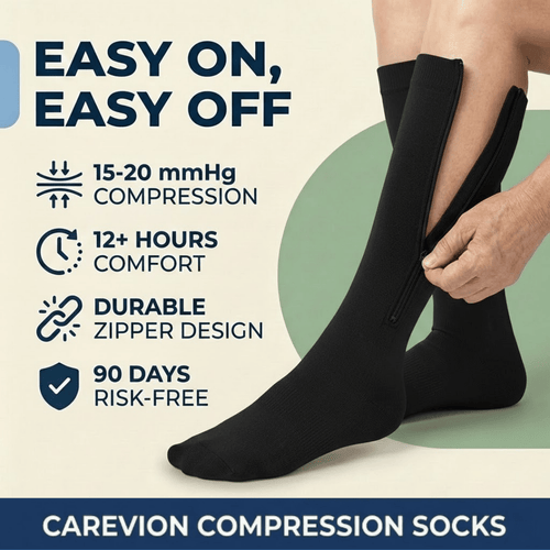 Carevion Zipper Compression Socks - Easy - On Support for Seniors & Mobility - Carevion