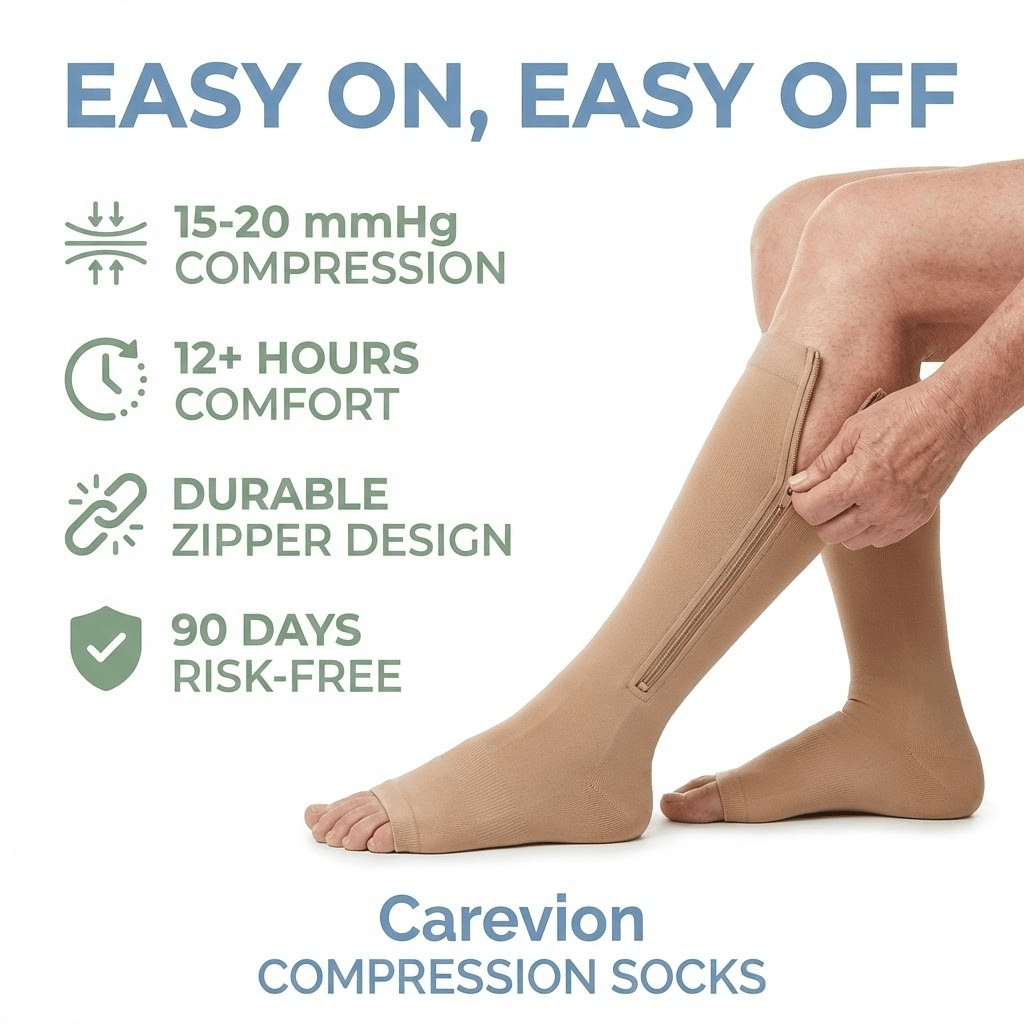 Carevion Zipper Compression Socks - Easy - On Support for Seniors & Mobility - Carevion