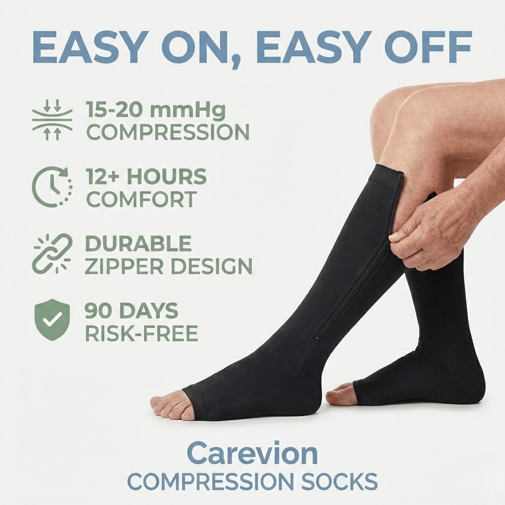 Carevion Zipper Compression Socks - Easy - On Support for Seniors & Mobility - Carevion