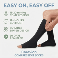 Carevion Zipper Compression Socks - Easy - On Support for Seniors & Mobility - Carevion