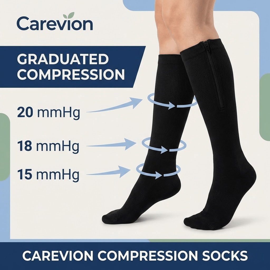 Carevion Zipper Compression Socks - Easy - On Support for Seniors & Mobility - Carevion