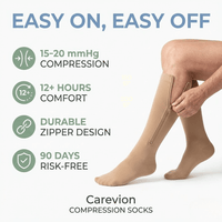 Carevion Zipper Compression Socks - Easy - On Support for Seniors & Mobility - Carevion